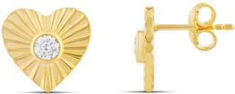 SHYMI Fluted Heart Cubic Zirconia Stud Earrings in Gold at Nordstrom
