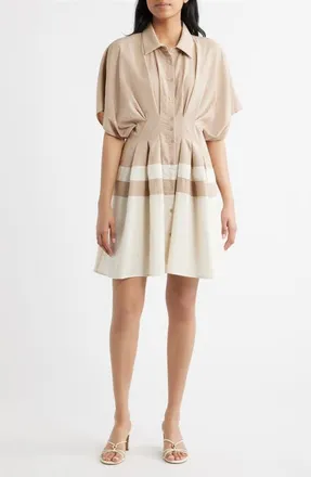 Mila Mae Pleated Shirtdress in Taupe Cream at Nordstrom, Size X-Small