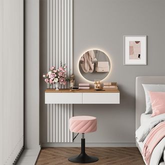 Vicco Mesa De Maquillaje Melina, Blanco/roble, 100 Cm Con 2 Cajones, Vicco