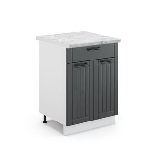 Vicco Mueble Bajo De Cocina Fame-line, Antracita Casa De Campo, 60 Cm Con Caj&oacute;n, Et M&aacute;rmol Vicco