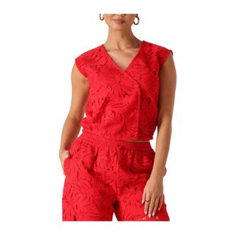 Pom Amsterdam Dames Tops & T-shirts Top Lace Bloom Red - Dames - Tops zonder mouwen - Rood - S - Linnen - Tops