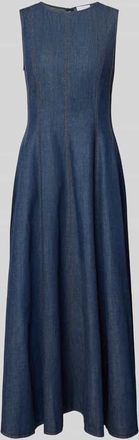 Jake*s Midikleid aus Baumwoll-Leinen-Mix mit Rundhalsausschnitt in Dunkelblau, Gr&ouml;&szlig;e 32