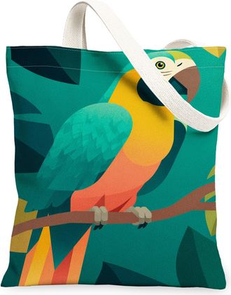 Generic Tropical Bird Canvas Tote Bags, Parrot Print Reusable Grocery Bags, Summer Eco-Friendly Lightweight Washable Shoulder Strap, Colorful, 13x15 Inch