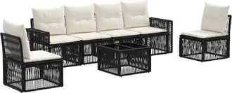 vidaXL Conjunto De Sof&aacute;s De Jard&iacute;n 7 Uds. Negro Y Blanco Crema Vidaxl