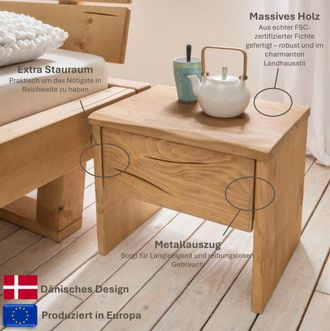 HOME AFFAIRE Nachtkonsole »Ultima Balkenbett Doppelbett, Füsse mit Kufenform« Massivholz, Skandinavisches Design, Robust, stabil, FSC zertifiziert