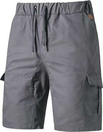 Generic Mens Casual Summer Combat Cotton Twill Cargo Shorts with Multi Pockets Plain Elasticated Waist Drawstring Outdoor Shorts Hiking Jogging Bottoms Workwe