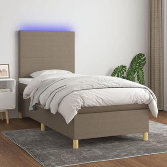 vidaXL Cama Box Spring Colch&oacute;n Y Luces Led Gris Taupe 80x200 Cm Vidaxl