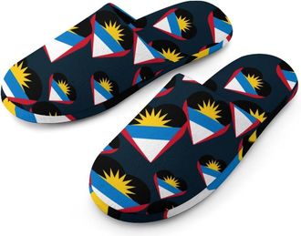 Generic Barbuda Heart Flannel Mens Slip-on Slippers Winter Warm House Shoes with Rubber Sole for Home Hotel