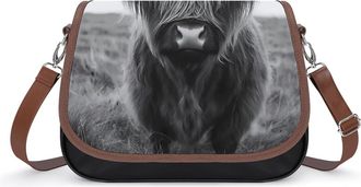 Generic Black White Highland Cow Small Womens Crossbody Bags Shoulder Handbag with Adjustable Strap for Travel