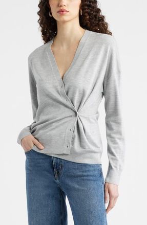 Nordstrom Asymmetrical Wool Blend Cardigan in Grey Heather at Nordstrom, Size Xx-Small
