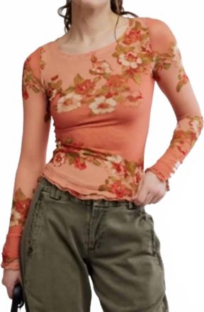 Free People Lilly Printed Long Sleeve Top In Apricot