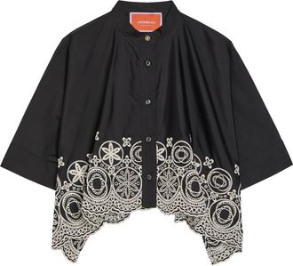 La DoubleJ LA Double J Embroidered Cotton-poplin Shirt - Black And White - S (UK8-10 / S)