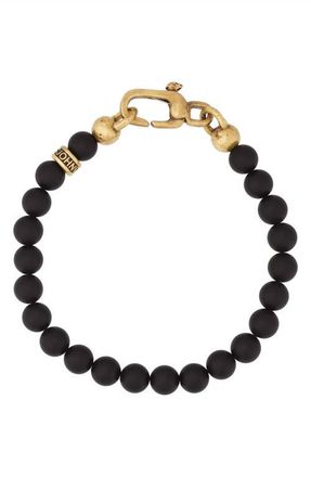 John Varvatos Mens Artisan Beaded Onyx & Brass Bracelet at Nordstrom, Size 9