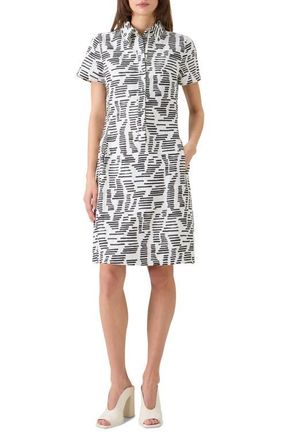 Akris Dance Movements Print Linen Shirtdress in Ecru-Black at Nordstrom, Size 14