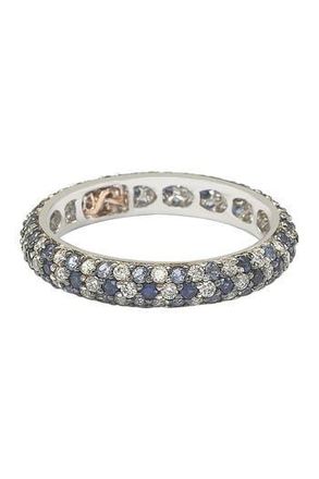 Suzy Levian Sterling Silver Sapphire & Diamond Accent Pave Eternity Band in Blue at Nordstrom Rack, Size 5.5