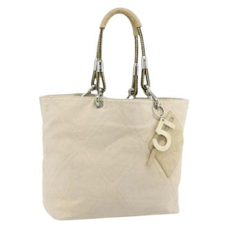 Chanel Pre-owned Tote Bags, female, Beige, Size: ONE SIZE Pre-owned Canvas Tote Bag