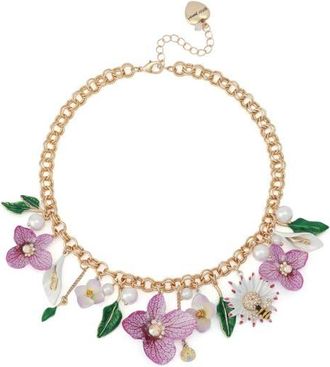 Betsey Johnson Flower Bouquet Frontal Necklace in Purple at Nordstrom