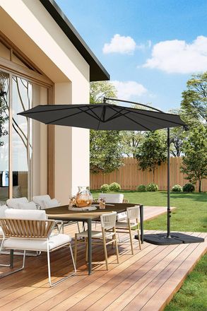 Living and Home 3M Large Banana Cantilever Patio Parasol for Outdoor Sunshade and Rain with a Cross base and a Square Base in Black