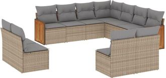 vidaXL Set De Sof&aacute;s De Jard&iacute;n 11pzas Con Cojines Rat&aacute;n Sint&eacute;tico Beige Vidaxl