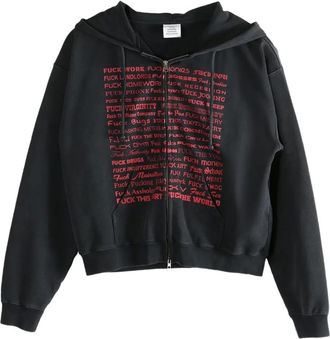VETEMENTS text-print zip-up hoodie - Nero