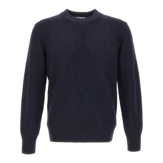 KANGRA Diamond Knit Crewneck Sweater - Heren - Ronde hals truien - Blauw - S - Wol - Truien & Vesten