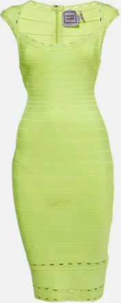 H&eacute;rve L&eacute;ger Neon Green Jersey Bandage Short Dress