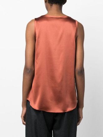 Brunello Cucinelli Silk Scoop-Neck Tank Top - Red