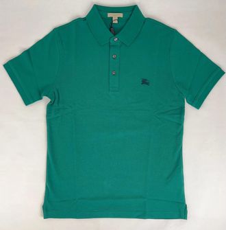 Burberry Mens Green Cotton Embroidered Logo Polo Shirt Check Detail