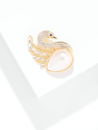 Talbots Pearl Swan Brooch - Ivory Pearl/Gold - 001 Talbots