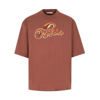 Marni T-Shirts, male, Brown, Size: M Logo-detail Short-sleeve T-shirt