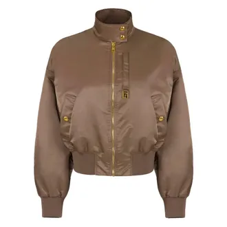 Elisabetta Franchi Bomber Jackets, female, Beige, Size: L Bomber Jacket in Nylon Fabric