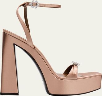 Giuseppe Zanotti Silk Crystal-Buckle Platform Sandals
