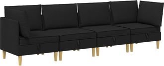 vidaXL Juego De Sof&aacute; Modular Con Almacenamiento 4 Uds. Negro Tela Vidaxl