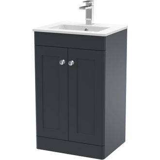 Nuie Nuie - Classique Floor Standing 2-Door Vanity Unit with Basin-2 500mm Wide - Satin Anthracite