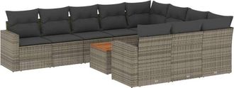 vidaXL Set De Sof&aacute;s De Jard&iacute;n 11 Pzas Y Cojines Rat&aacute;n Sint&eacute;tico Gris Vidaxl