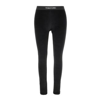 Tom Ford Leggings, female, Black, Size: S Stretch Lustrous Velour Signature Leggings