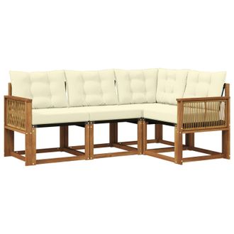 vidaXL Conjunto De Sof&aacute;s De Exterior Con Coj&iacute;n 4 Pcs Natural Y Crema Vidaxl