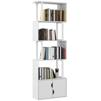 OEM Librer&iacute;a De 5 Niveles En Forma De S Con 5 Estantes Y 2 Puertas Para Sala De Estar Oficina 60x23,8x179,2 Cm Blanco
