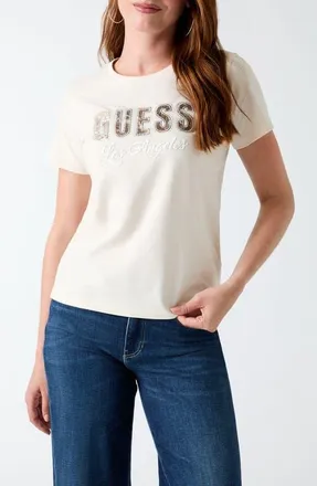 Guess Snake Script Rhinestone Graphic T-shirt in G012-Open at Nordstrom, Size X-Small