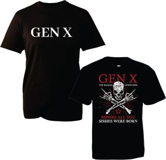Generic GEN X T-Shirt -Funny Retro Graphic Tee The Badass Generation Skull Design Hilarious Vintage Attitude Statement Unisex for Adults and Kids (Black, 4XL)