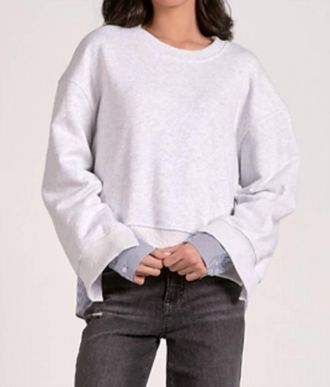 Elan Long Sleeve Mixed Media Top In Heather Grey & Blue Stripe
