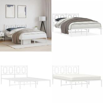 vidaXL Giroletto con Testiera Metallo Bianco 140x190 cm - Letto con testiera - Letto con supporto