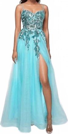 Nina Canacci Shimmering A-Line Evening Prom Dress In Aqua