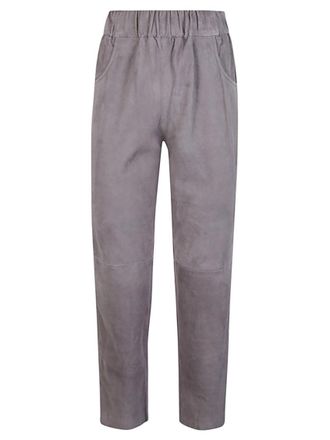 Via Masini 80 Light Grey Elastic Waist Suede Trousers