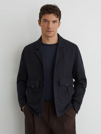 Reiss Navy Textured Hopsack Flap-pocket Jacket, XS