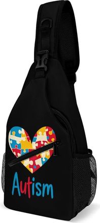 Generic Autism Heart Mens Crossbody Chest Sling Bag for Travel Hiking Lightweight Shoulder Bags with Small Side