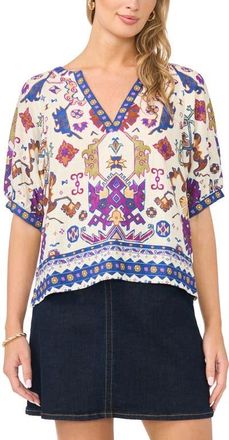 Vince Camuto Printed Puff Sleeve Top in New Ivory at Nordstrom, Size Xx-Small
