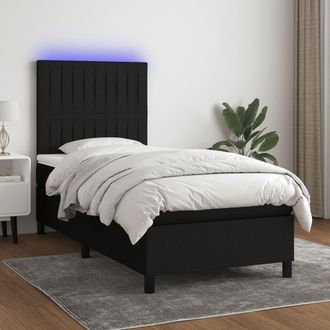 vidaXL Cama Box Spring Colch&oacute;n Y Luces Led Tela Negro 80x200 Cm Vidaxl
