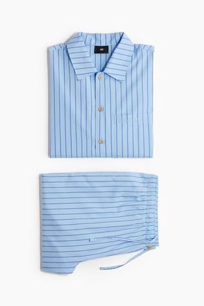H&M Poplin Pyjama Shirt And Bottoms in Light Blue/striped at Nordstrom, Size X-Large