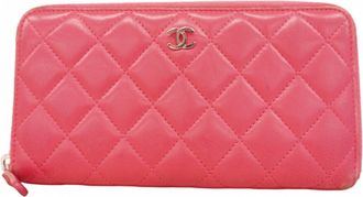 Chanel Pink Leather Long Wallet (Bi-Fold) (Pre-Owned)